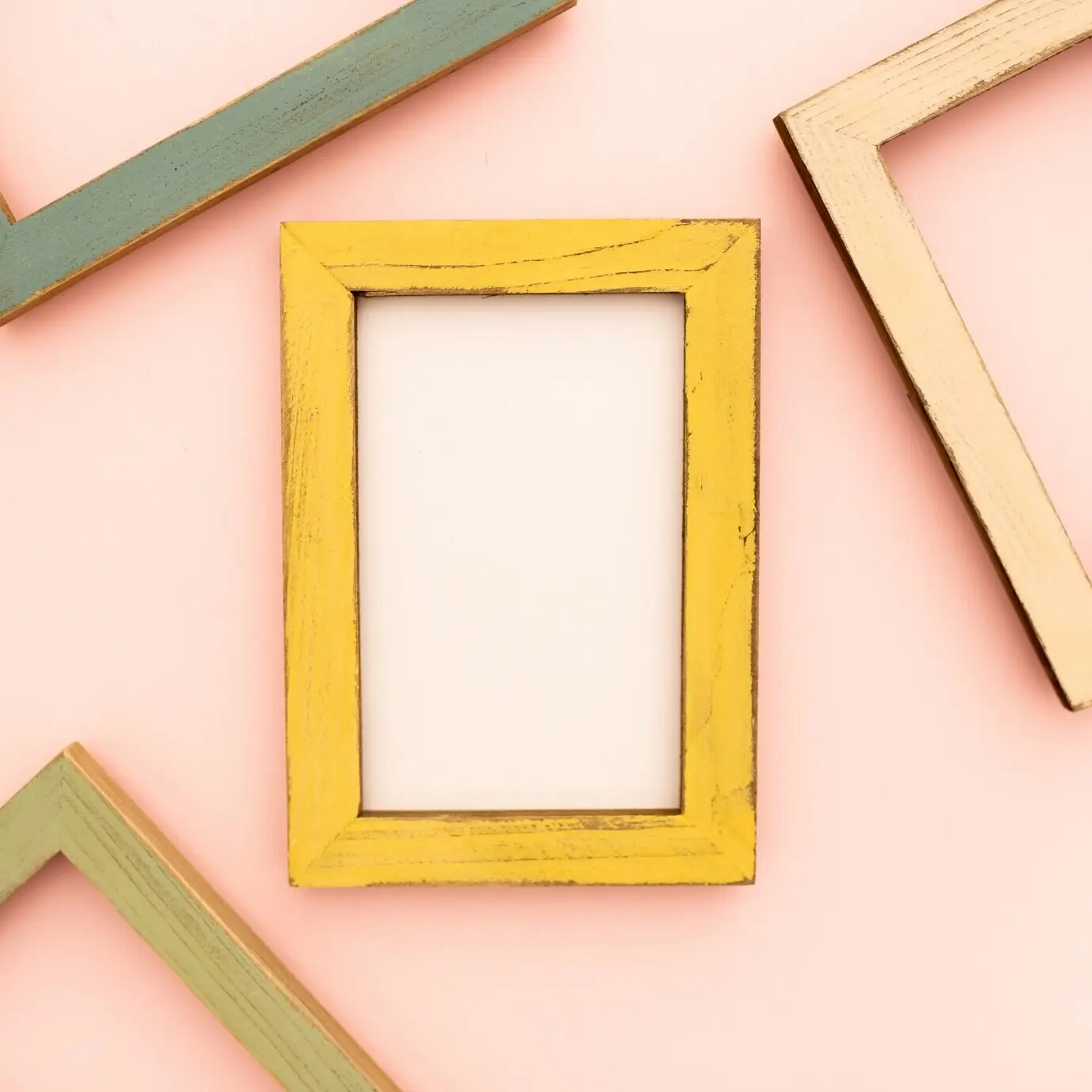 The retro wall features multicolored photo frames